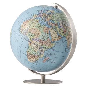 Globe terrestre, Ø = 12 cm Petit globe en acrylique laminé à la main. Méridien et pied en acier inoxydable.