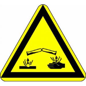 Signal d'avertissement: Mise en garde contre des substances caustiques, selon DIN 4844 et VGB 125