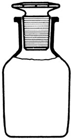 Flacon bouché émeri, 100 ml, col large, verre blanc, bouchon polyéthylène