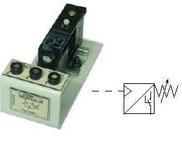 Pressostat, réglable de 1...8 bar, sortie sans potentiel par contact inversé (EWTHR13024900) douille 2 mm, Imax.=5A (220 Vcc), pour tubes Ø4 mm, avec support et sérigraphie